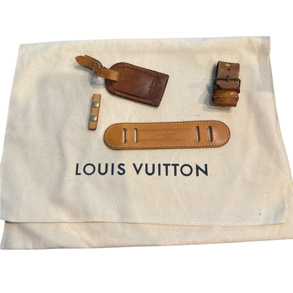 Louis Vuitton luggage tag, strap, handle, and dustbag set
